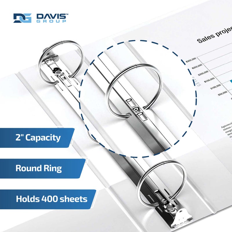 Davis Group Easyview Premium 3-Ring Binders with Clear-View Covers and Round Rings, Binders for School or Office, 2 Inch, Pack of 6, White - Image 2